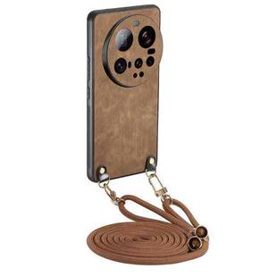 For Xiaomi 15 Ultra Vintage Leather PC Back Cover Phone Case with Crossbody Strap(Brown)