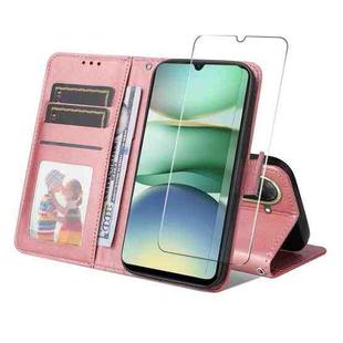 For Redmi A5 173mm ENKAY Card Wallet Calf Texture Leather Phone Case with Screen Film(Pink)
