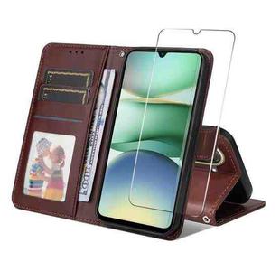 For Redmi A5 173mm ENKAY Card Wallet Calf Texture Leather Phone Case with Screen Film(Brown)