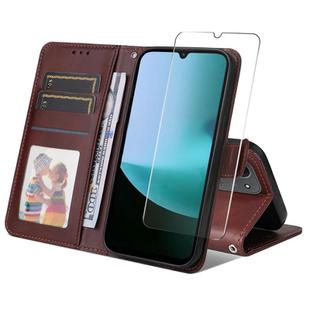 For Redmi 15C 5G /  4G EU 173.1mm ENKAY Card Wallet Calf Texture Leather Phone Case with Screen Film(Brown)
