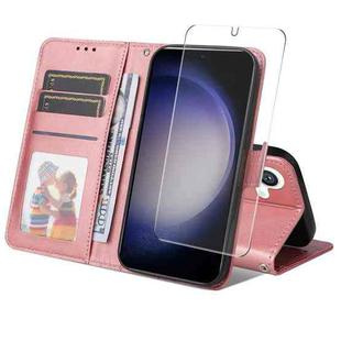 For Samsung Galaxy S25 5G ENKAY Card Wallet Calf Texture Leather Phone Case with Screen Film(Pink)