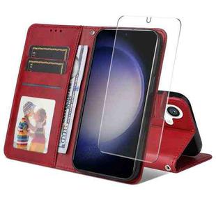 For Samsung Galaxy S25+ 5G ENKAY Card Wallet Calf Texture Leather Phone Case with Screen Film(Red)