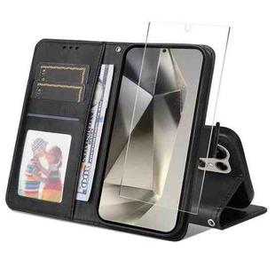 For Samsung Galaxy S25 Ultra 5G ENKAY Card Wallet Calf Texture Leather Phone Case with Screen Film(Black)