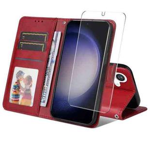 For Samsung Galaxy S24+ 5G ENKAY Card Wallet Calf Texture Leather Phone Case with Screen Film(Red)