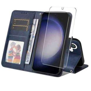 For Samsung Galaxy S24+ 5G ENKAY Card Wallet Calf Texture Leather Phone Case with Screen Film(Blue)
