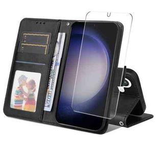 For Samsung Galaxy S24 5G ENKAY Card Wallet Calf Texture Leather Phone Case with Screen Film(Black)