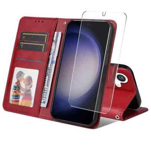 For Samsung Galaxy S24 5G ENKAY Card Wallet Calf Texture Leather Phone Case with Screen Film(Red)