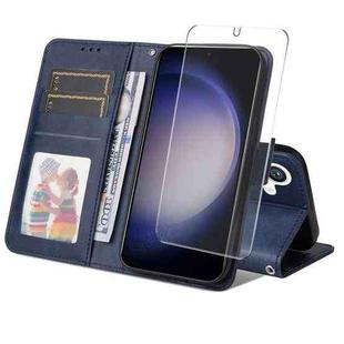 For Samsung Galaxy S24 5G ENKAY Card Wallet Calf Texture Leather Phone Case with Screen Film(Blue)