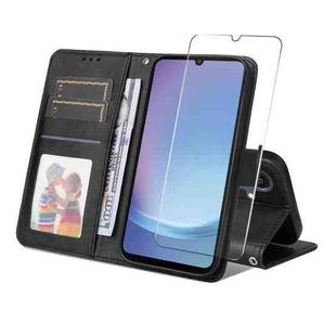 For Samsung Galaxy A25 Japan / A25e ENKAY Card Wallet Calf Texture Leather Phone Case with Screen Film(Black)