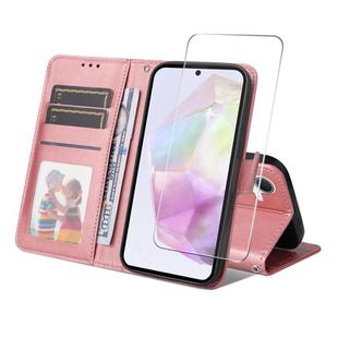 For Samsung Galaxy A56 ENKAY Card Wallet Calf Texture Leather Phone Case with Screen Film(Pink)