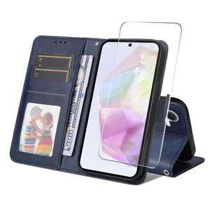 For Samsung Galaxy A56 ENKAY Card Wallet Calf Texture Leather Phone Case with Screen Film(Blue)