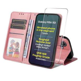 For Samsung Galaxy M56 ENKAY Card Wallet Calf Texture Leather Phone Case with Screen Film(Pink)