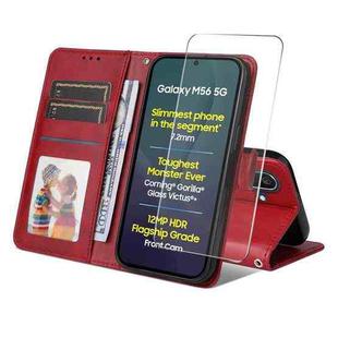 For Samsung Galaxy M56 ENKAY Card Wallet Calf Texture Leather Phone Case with Screen Film(Red)