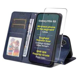 For Samsung Galaxy M56 ENKAY Card Wallet Calf Texture Leather Phone Case with Screen Film(Blue)