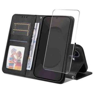 For Samsung Galaxy S25 FE 5G ENKAY Card Wallet Calf Texture Leather Phone Case with Screen Film(Black)