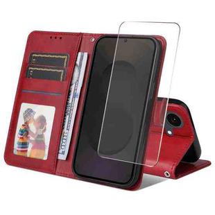For Samsung Galaxy S25 FE 5G ENKAY Card Wallet Calf Texture Leather Phone Case with Screen Film(Red)