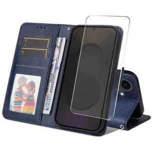 For Samsung Galaxy S25 FE 5G ENKAY Card Wallet Calf Texture Leather Phone Case with Screen Film(Blue)