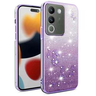 For vivo Y200 Gradient Glitter Flower All-inclusive Phone Case(Purple)