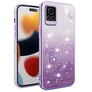 For vivo S7 Gradient Glitter Flower All-inclusive Phone Case(Purple)