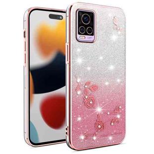 For vivo S7 Gradient Glitter Flower All-inclusive Phone Case(Pink)