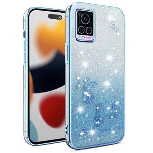 For vivo S7 Gradient Glitter Flower All-inclusive Phone Case(Blue)