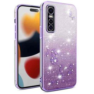 For vivo S7e Gradient Glitter Flower All-inclusive Phone Case(Purple)