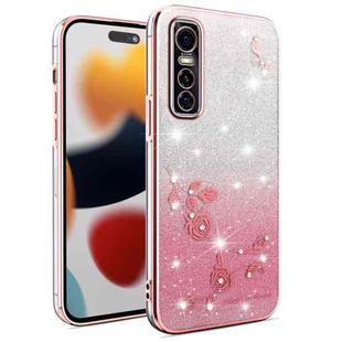 For vivo S7e Gradient Glitter Flower All-inclusive Phone Case(Pink)