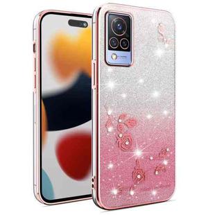 For vivo S9 Gradient Glitter Flower All-inclusive Phone Case(Pink)