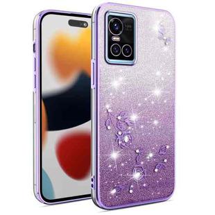 For vivo S10 Gradient Glitter Flower All-inclusive Phone Case(Purple)