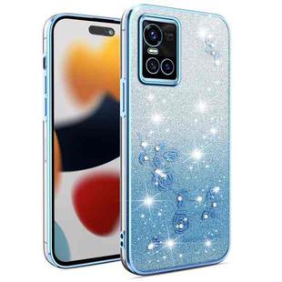 For vivo S10 Gradient Glitter Flower All-inclusive Phone Case(Blue)