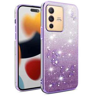 For vivo S12 Gradient Glitter Flower All-inclusive Phone Case(Purple)