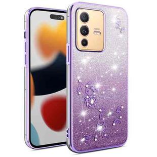 For vivo S12 Pro Gradient Glitter Flower All-inclusive Phone Case(Purple)