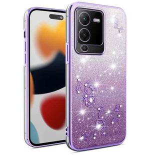 For vivo S15 Gradient Glitter Flower All-inclusive Phone Case(Purple)