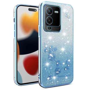 For vivo S15 Gradient Glitter Flower All-inclusive Phone Case(Blue)