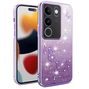 For vivo S15e Gradient Glitter Flower All-inclusive Phone Case(Purple)