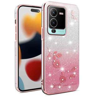 For vivo S15 Pro Gradient Glitter Flower All-inclusive Phone Case(Pink)