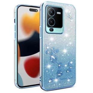 For vivo S15 Pro Gradient Glitter Flower All-inclusive Phone Case(Blue)