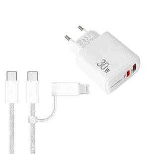 PD31 30W USB-C / Type-C + USB-A Charger with Type-C+8 Pin 2-in-1 Data Cable, EU Plug(White)