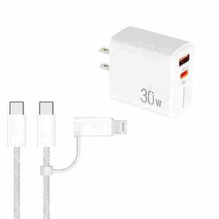 PD31 30W USB-C / Type-C + USB-A Charger with Type-C+8 Pin 2-in-1 Data Cable, US Plug(White)