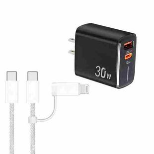 PD31 30W USB-C / Type-C + USB-A Charger with Type-C+8 Pin 2-in-1 Data Cable, US Plug(Black)