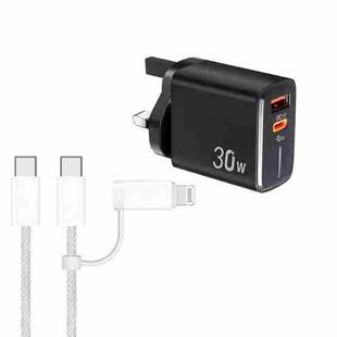 PD31 30W USB-C / Type-C + USB-A Charger with Type-C+8 Pin 2-in-1 Data Cable, UK Plug(Black)