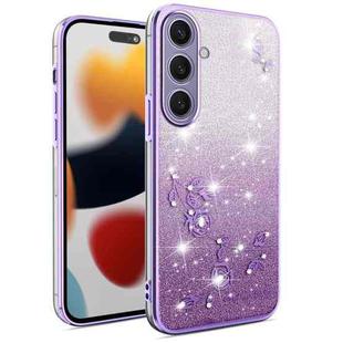 For Samsung Galaxy S25+ 5G Gradient Glitter Flower All-inclusive Phone Case(Purple)