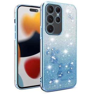 For Samsung Galaxy S23 Ultra 5G Gradient Glitter Flower All-inclusive Phone Case(Blue)