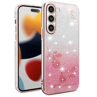 For Samsung Galaxy S23+ 5G Gradient Glitter Flower All-inclusive Phone Case(Pink)