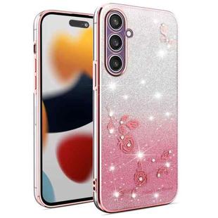 For Samsung Galaxy S23 FE 5G Gradient Glitter Flower All-inclusive Phone Case(Pink)