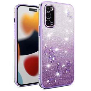 For Samsung Galaxy S20 Gradient Glitter Flower All-inclusive Phone Case(Purple)