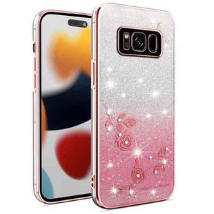 For Samsung Galaxy S8 Gradient Glitter Flower All-inclusive Phone Case(Pink)
