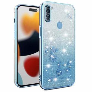 For Samsung Galaxy A11 Gradient Glitter Flower All-inclusive Phone Case(Blue)