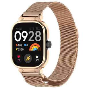 For Redmi Watch 5 Metal Frame Watch Case Integrated Milan Magnetic Steel Mesh Watch Band(Rose Gold)