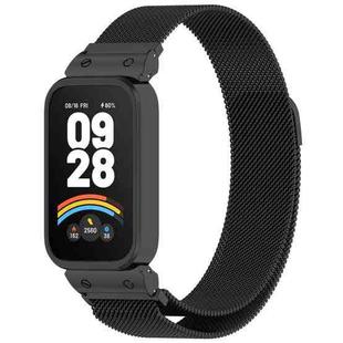 For Xiaomi Smart Band 9 Active / Redmi Band 3 Metal Frame Watch Case Integrated Milan Magnetic Watch Band(Black)